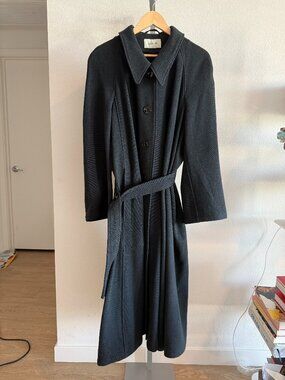 Lemaire Belted Oversized Wool Coat - dark navy/black